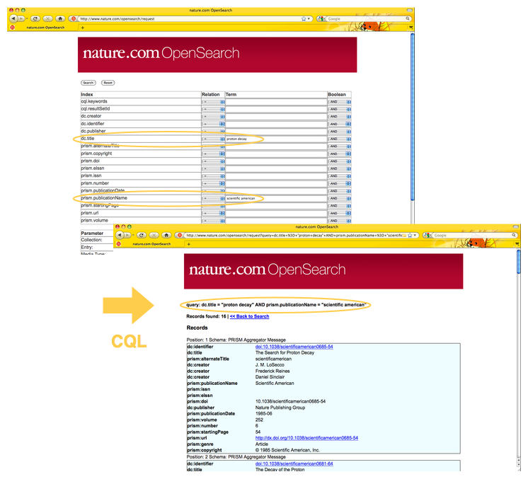 nature.com OpenSearch form interface