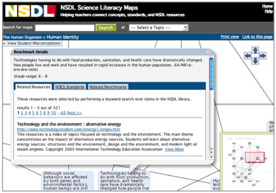 Screen shot from the NSDL Science Literacy Maps web site