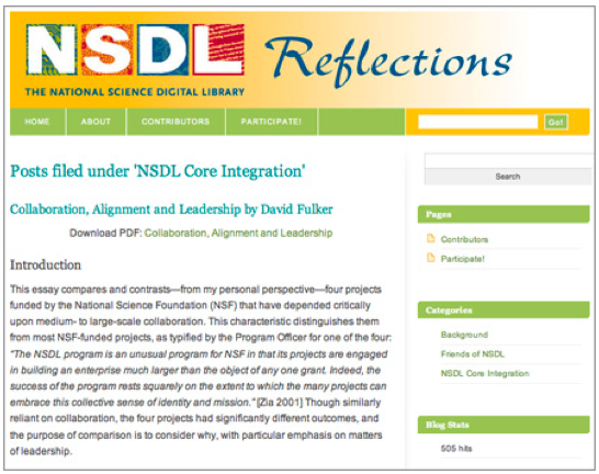 Screen shot from the NSDL Reflections web site
