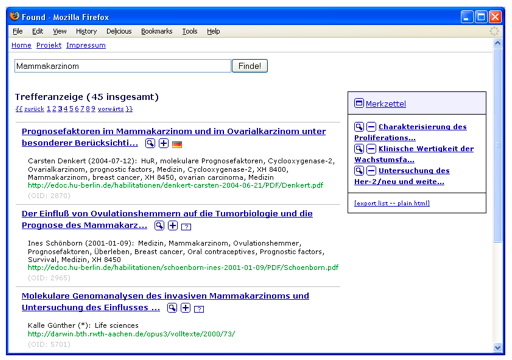Screen shot showing the basic search interface