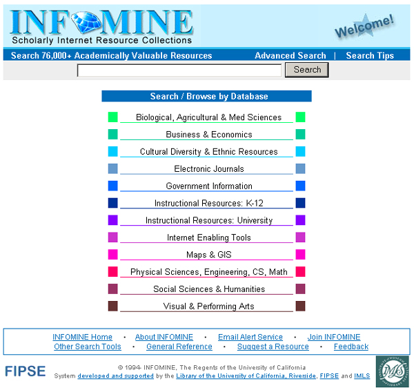 Screenshot of INFOMINE