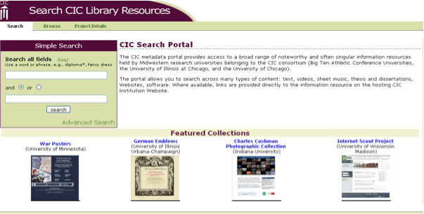 Screenshot shwoing how the CIC collections display available thumbshots
