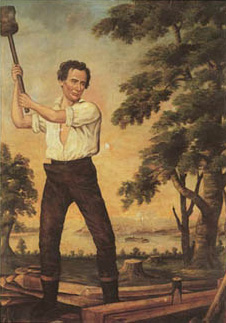 Graphic image of Abraham Lincoln splitting rails.