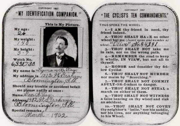Cyclists' Ten Commandments and ID Card, 1897