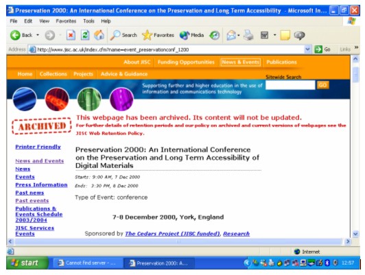 Screen shot showing archived banner