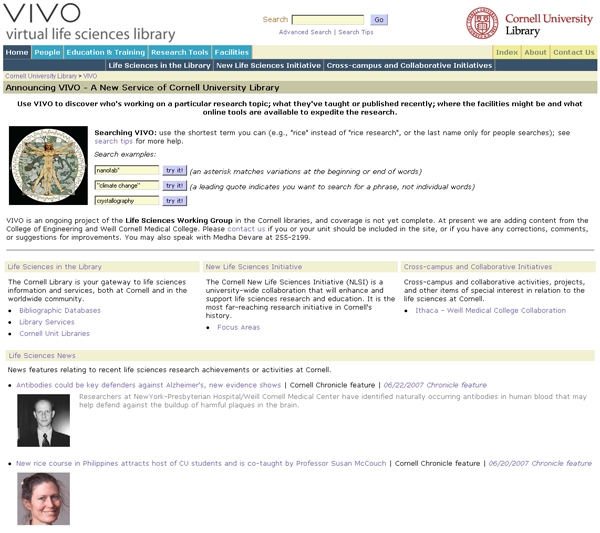 Screen shot of VIVO home page