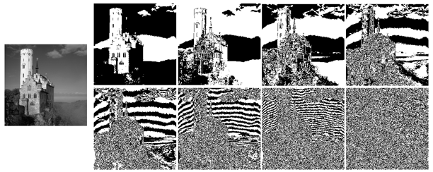 Image of an 8-bit grayscale image and its bit planes