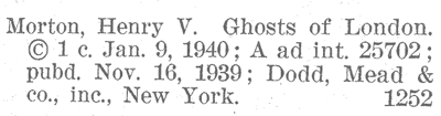 Catalog of Copyright Entries item published in London for Ghosts of London