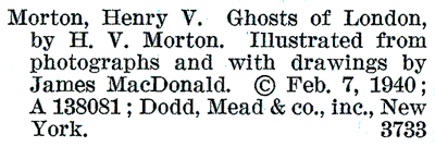 Catalog of Copyright Entries item for American publication of Ghosts of London