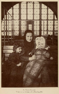 Illustration of immigrants arriving at Ellis Island