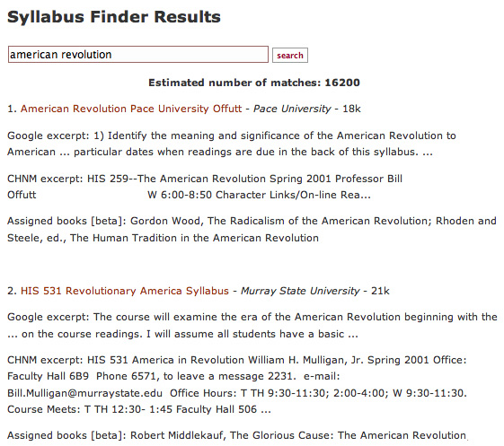 Screenshot of Syllabus finder
