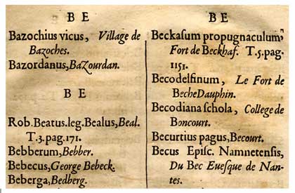 Image showing entries from Nominum propriorum ... quae in ... Thuani Historiis leguntur Index