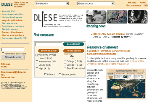 Screen shot of the DELESE web site