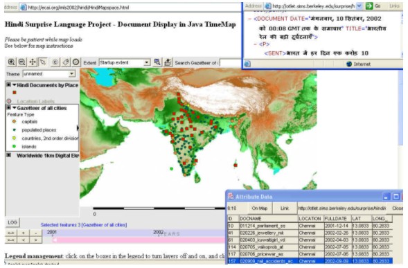 Screenshot showing map interface for retrieving news reports