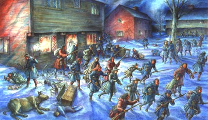 Artist's depiction of the Raid on Deerfield