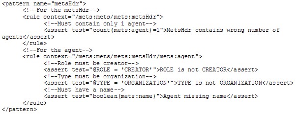 Code from the Schematron schema for METS records