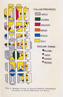 Map showing the settlement of Intalian immigrants on the Bowery