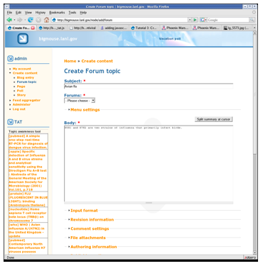 Screen shot of the Content Awareness Tool integrated with Drupal
