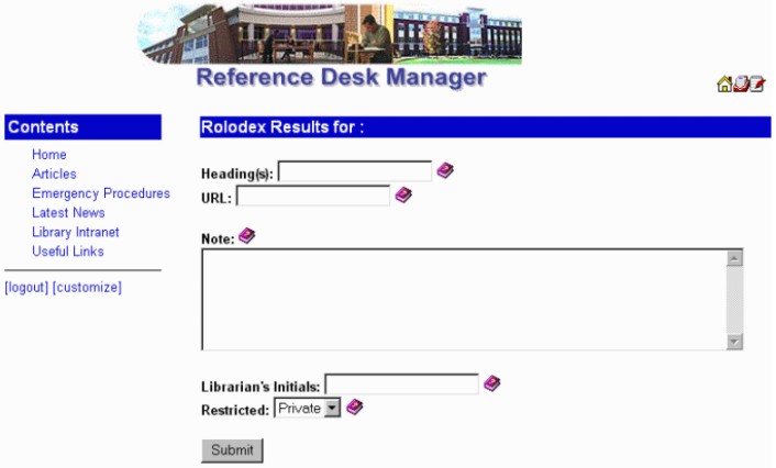 Reference Desk Manager web form