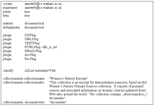 Figure 6: Configuration file for a simple collection