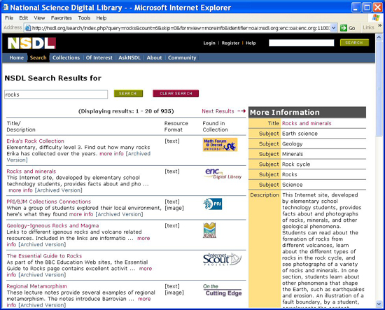 Screen shot of a search results page