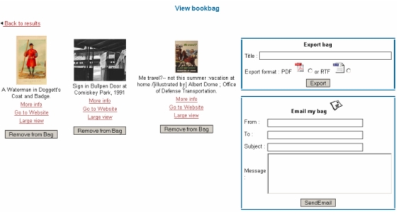 Image showing the emailing and exporting of the image book bag