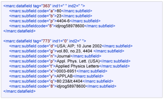 Example of MARC coding for subfield 8 - Inspec example